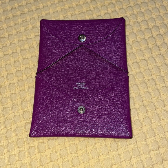 Hermes Calvi card holder anemone purple color goatskin leather - Picture 3 of 5